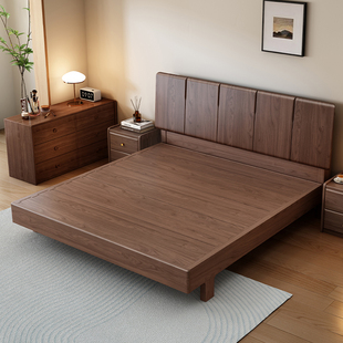北美黑胡桃木榫卯满铺实木床1.5m双人床1.8米工厂直销全开气压床