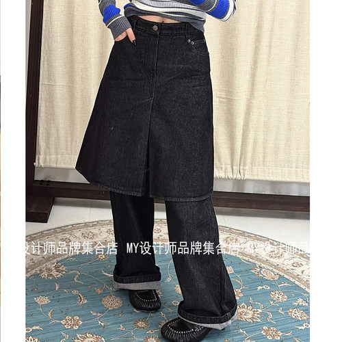 Squarecircleco方圆 假两件复古牛仔裤K2026AW014——1380
