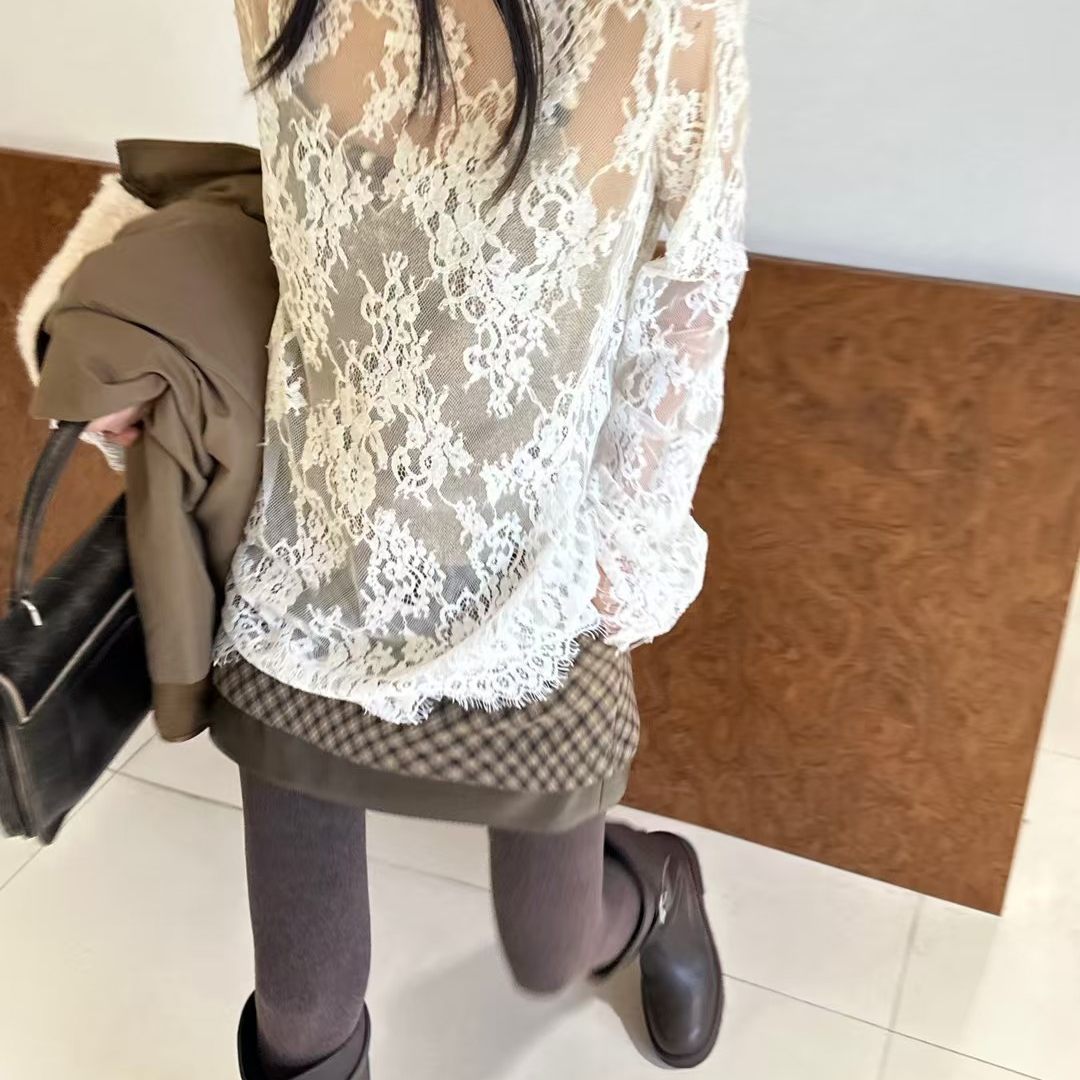 SENSEAWEEK 蕾丝圆领T恤25年冬SA894——698