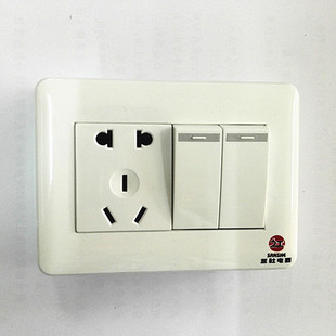三社A7明装86开关插座 明线开关明装 二开双控五孔带开关插座双联