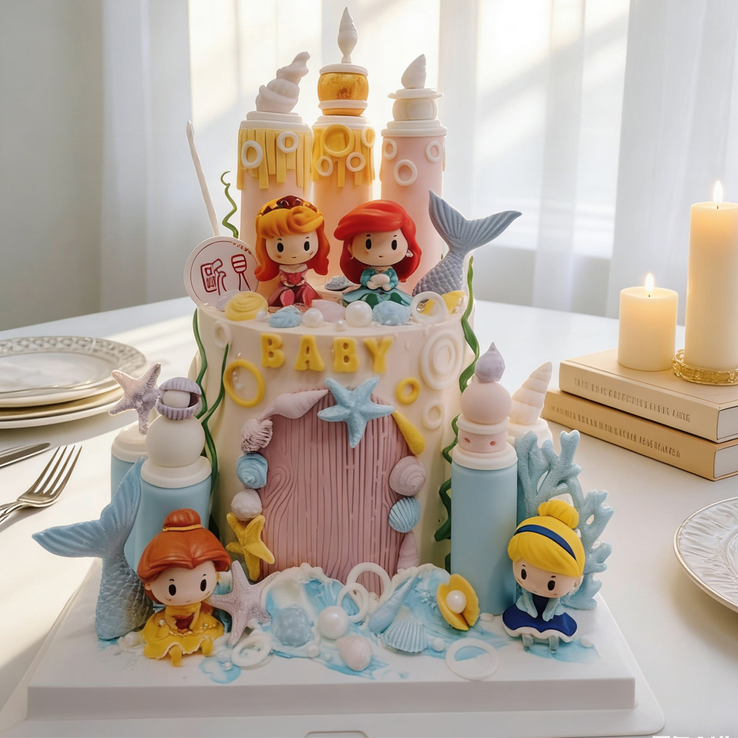 欧贝定制女童美人鱼城堡海底世界淡奶油生日蛋糕上海苏州同城配送