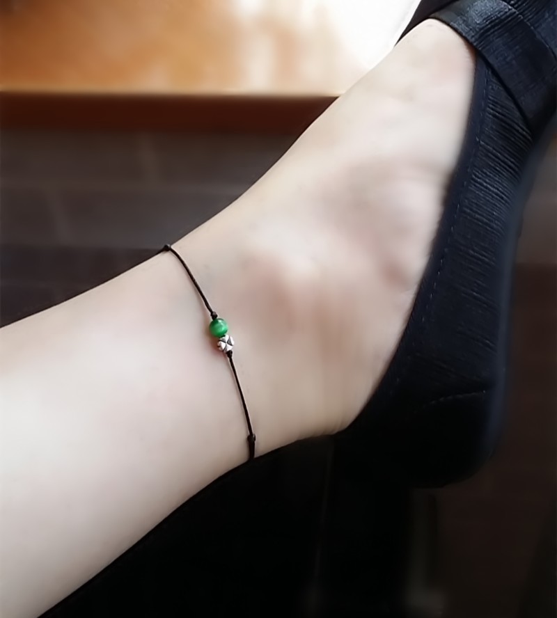原创新品绿猫眼石纯银四叶草可拉伸款手链脚链简洁百搭热销推荐款