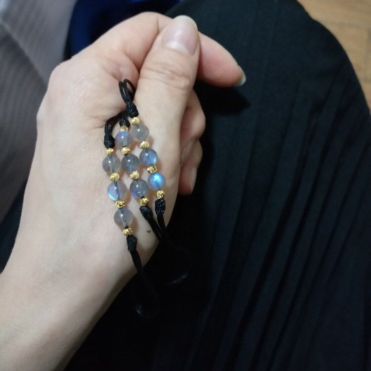 爱情原创新品灰月光石14K包金珠拉伸款脚链气质百搭简约森女闺蜜