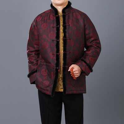 高档香云纱貂绒男士唐装冬装