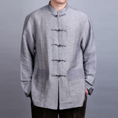 唐装 爸爸唐装 秋季 亚麻男士 盘扣上衣 中老年亚麻休闲春秋长袖 大码