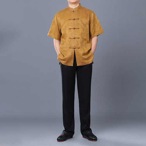 百福龙桑蚕丝男士短袖唐装夏季