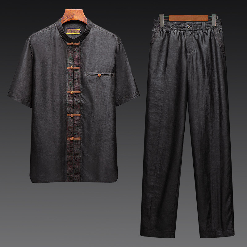 香云纱唐装男莨绸短袖套装桑蚕丝中年男士真丝绸老式衣服中式男装,男装,唐装,淘宝优惠券,粉丝福利购,淘宝优惠卷