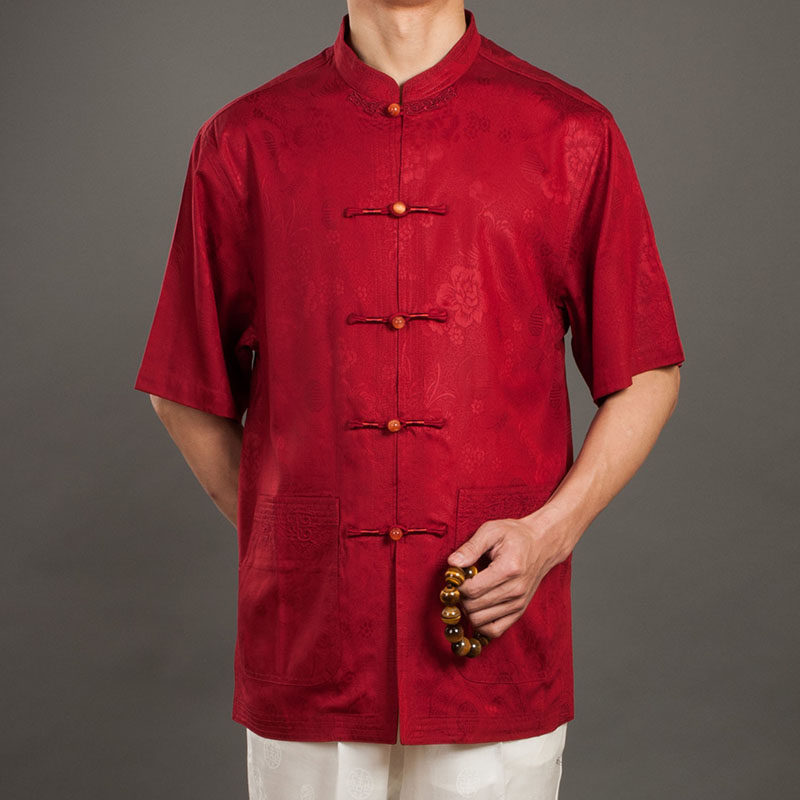 百福龙新款夏季唐装 高档男唐装短袖 男士唐装夏装生日宴会唐装