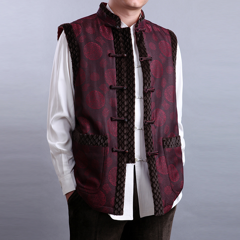 香云纱加棉马甲百福龙中式装坎肩