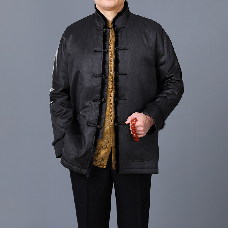 高档香云纱貂绒男士唐装百福龙