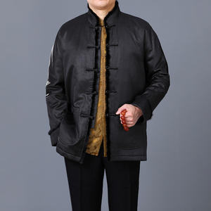 百福龙高档香云纱唐装男中老年貂绒棉服中式盘扣冬季加棉加厚棉袄