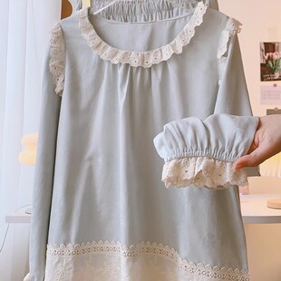 梨花小隐 甜美少女感长袖长裤精致感可外穿家居服蕾丝花边睡衣