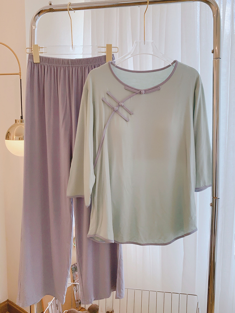 女莫代尔带胸垫新中式家居服