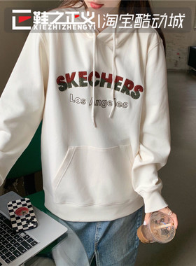 Skechers/斯凯奇复古韩系休闲卫衣女宽松运动连帽上衣男L420M031