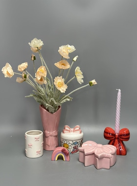 外贸孤品 蝴蝶结系列陶瓷装饰摆件 花瓶 储物罐 店铺家居另类装饰