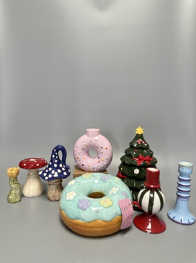 外贸孤品 圣诞节庆系列陶瓷花瓶 置物罐 烛台 店铺另类装饰摆件