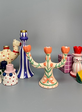 外贸孤品 可爱风创意陶瓷装饰摆件 烛台摆件