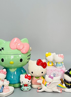 Kitty 卡通创意手工陶瓷摆件 储物罐 笔筒化妆刷桶