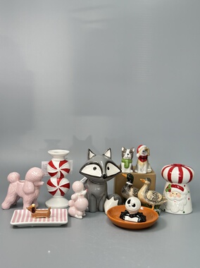 外贸孤品 可爱风陶瓷装饰摆件 烛台 存钱罐 收拾盘 调料罐