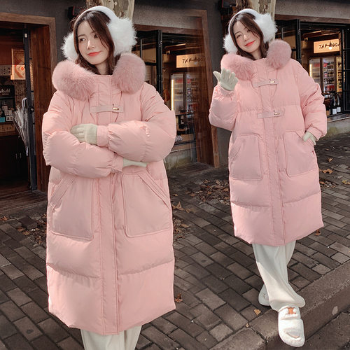 韩版新款长款冬季宽松大码胖妹妹加肥加大连帽狐狸毛领羽绒服232