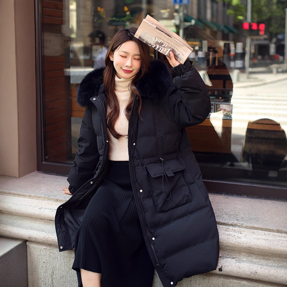 2025新款胖妹妹特大码女装200斤显瘦收腰狐狸毛领长款羽绒服潮218