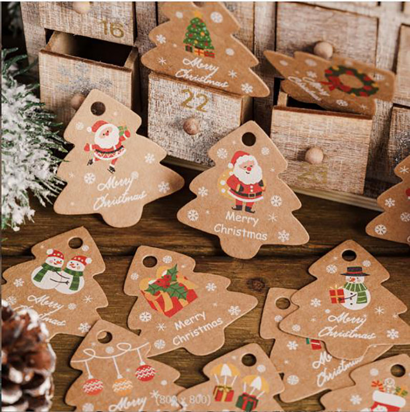 牛皮纸圣诞树装饰吊牌 小挂件圣诞礼物装饰贺卡DIY手工复古小卡片