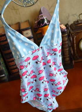 J0613意大利Goldenlady蓝色 卡通印花甜美清新款女儿童连体游泳衣