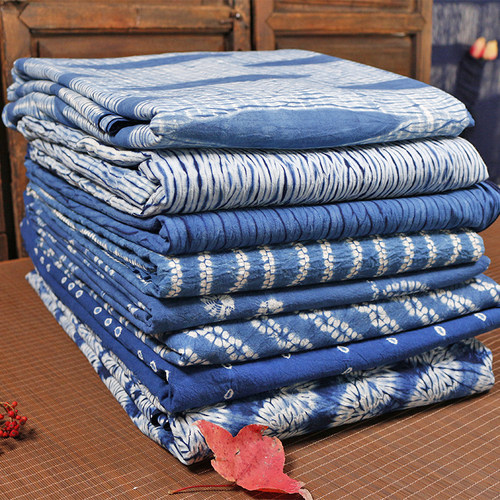 蓝言扎染布植物染服装面料