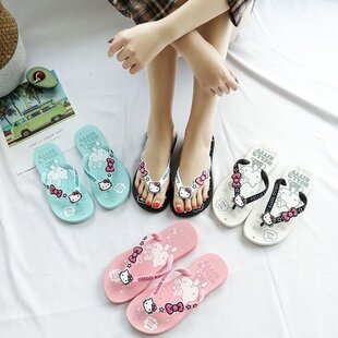 凯蒂猫人字拖可爱卡通拖鞋海边沙滩女童外穿防滑浴室软底夹脚凉拖