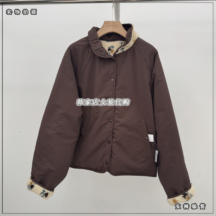 韩国进口东大门女装代购2025冬季新款颗粒绒净色印花两面穿外套