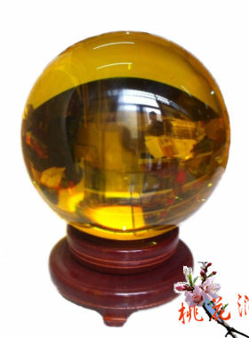 水晶球黄色20厘米桌面摆件