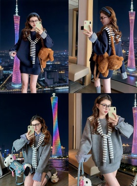 韩国东大门新品WESTAYONE春季学院风长袖卫衣连衣裙休闲假两件