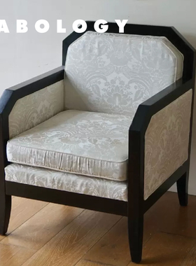 LABOLOGY中古｜法国  art deco 白色布艺沙发椅 黑白装饰主义客厅
