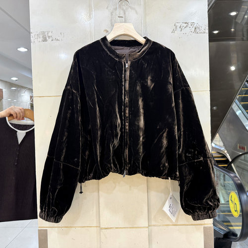 摩登风暴B2670 束口灯笼袖双拉链圆领休闲丝绒短外套欧货秋装正品