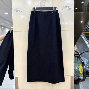 贝壳扣松紧高腰后开叉包臀中长半身裙直筒裙欧货秋装 Beauty 6108