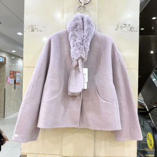 33-8626-2 吸铁石懒兔毛围脖休闲减龄短装双面羊毛呢大衣外套秋冬