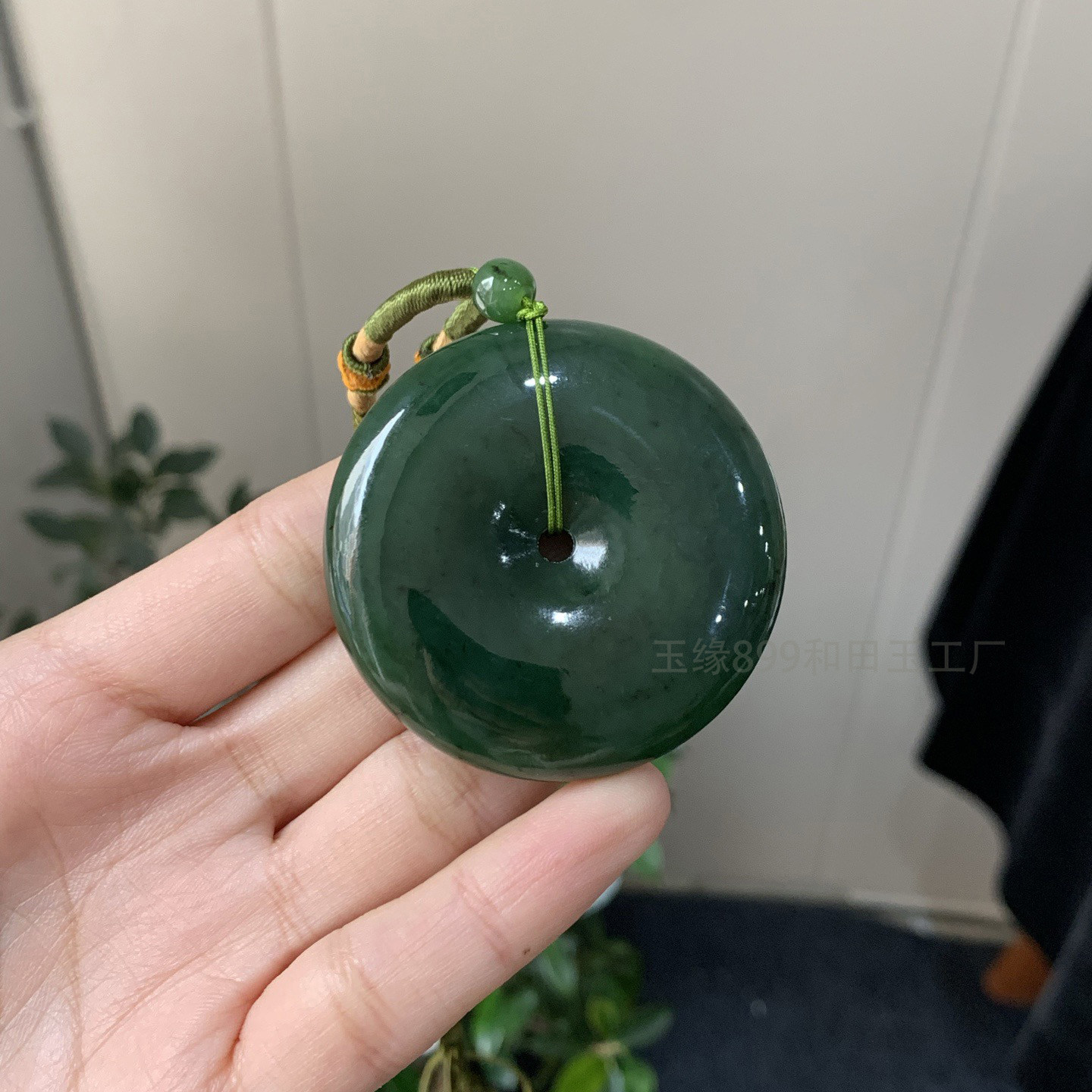 天然和田玉碧玉大号平安扣吊坠男女款菠菜绿玉扣玉石挂件送证书