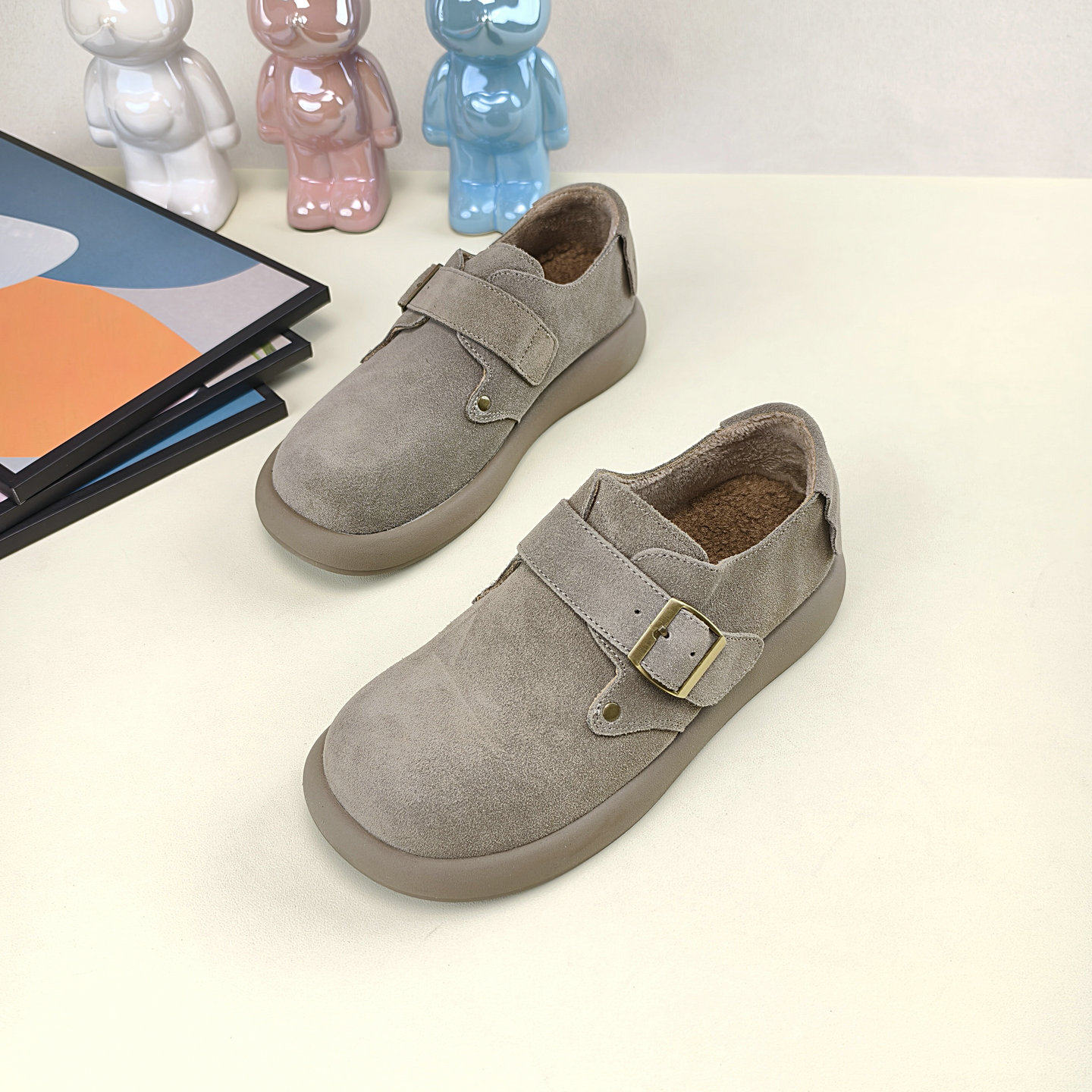 2025冬季新款加绒一脚蹬勃肯鞋女平底防滑真皮复古休闲百搭单鞋,女鞋,勃肯鞋/软木鞋,淘宝优惠券,粉丝福利购,淘宝优惠卷