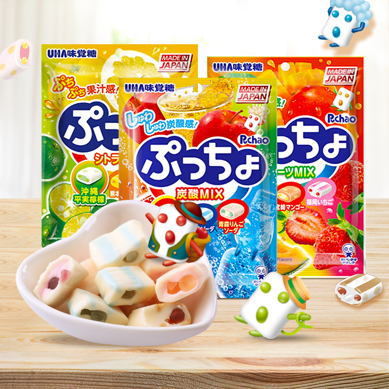 日本进口零食UHA悠哈味觉糖普超碳酸味什锦软糖水果夹心糖果3包装