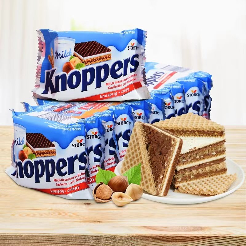 10包装 德国进口小零食knoppers牛奶榛子巧克力五层夹心威化饼干