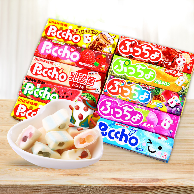 日本进口零食UHA悠哈味觉糖多口味夹心条糖水果汽水味网红软糖50g