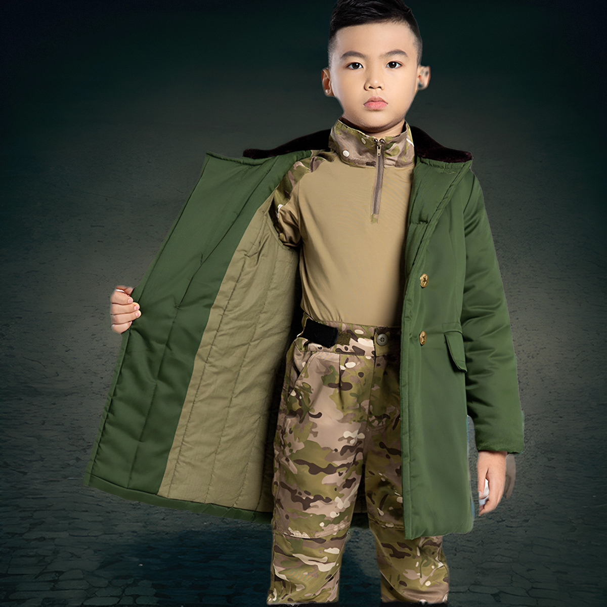 儿童军大衣新疆长绒棉冬季加长加厚加绒亲子装老式棉衣服东北抗寒