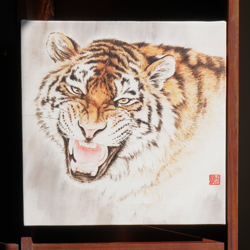 「虎」原创ids工笔国画东北老虎年无框装饰画挂画40*40cm