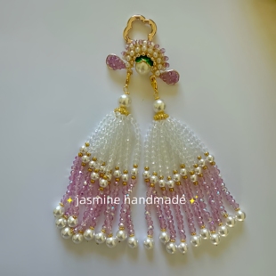 原创刀马旦11cmk9粉紫水晶长流苏穗子手机链挂件古风旗袍压襟挂饰