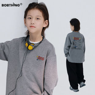 男童卡通印花长袖秋冬T恤双纱刷毛绒打底衫儿童深灰色上衣潮童装