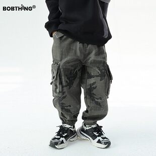 男童个性口袋一体绒迷彩裤儿童冬季加绒加厚工装裤潮童装休闲裤子