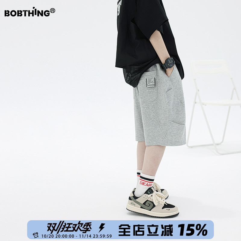 男童夏装2025新款儿童装褶皱拼接个性针织中裤中大童运动短裤子