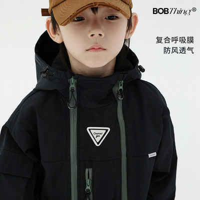 日系男童酷帅冲锋衣儿童连帽外套