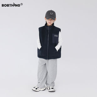 男童冬装立领毛绒马甲拉链开衫儿童夹棉背心加厚外套童装保暖上衣