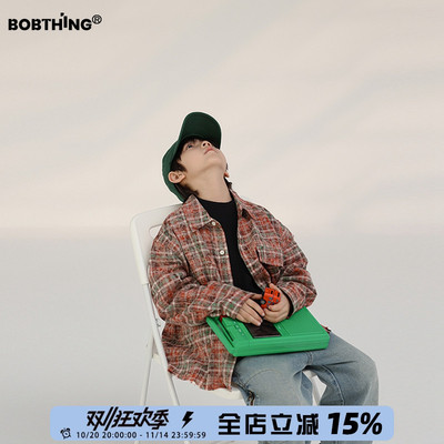 男童装国潮格子衬衫长袖衬衣外套